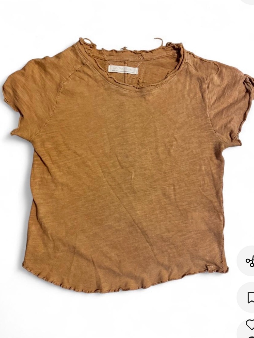 Free People Distressed Washed Brown Short Sleeve Tee